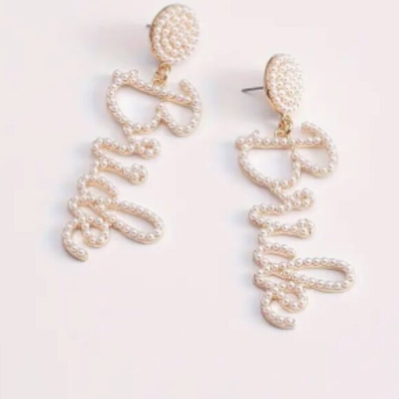 Gold Plated 'Bride' Earrings on a stud post - faux pearls - Picture 2 of 2